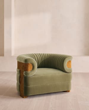 Caleb Armchair - Dark Burl - Velvet - Lichen - UK - Listing Image