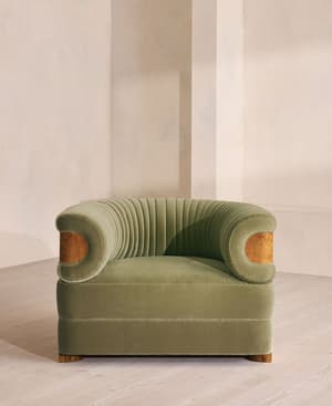 Caleb Armchair - Dark Burl - Velvet - Lichen - UK - Hover Image