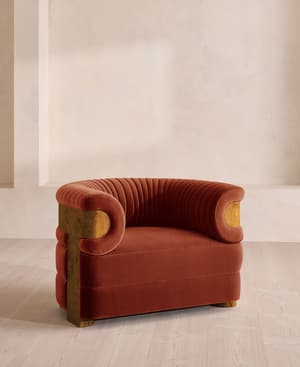 Caleb Armchair - Dark Burl - Velvet - Rust - UK - Hover Image