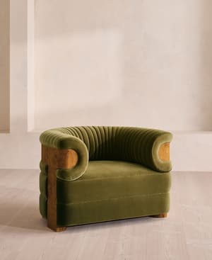Caleb Armchair - Dark Burl - Velvet - Olive - UK - Listing Image