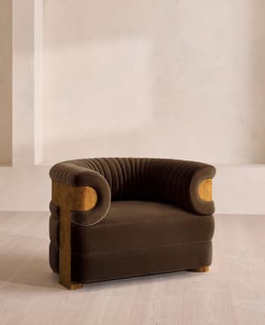 Caleb Armchair - Dark Burl - Velvet - Chocolate - UK - Listing Image