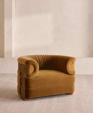 Caleb Armchair - Dark Burl - Velvet - Mustard - UK - Listing Image