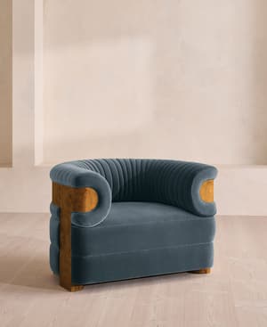 Caleb Armchair - Dark Burl - Velvet - Grey Blue - UK - Listing Image
