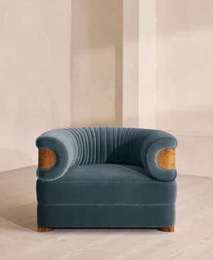 Caleb Armchair - Dark Burl - Velvet - Grey Blue - UK - Hover Image
