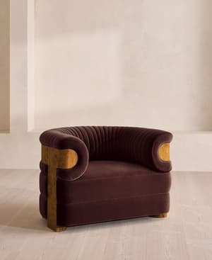 Caleb Armchair - Dark Burl - Velvet - Aubergine - US - Listing Image