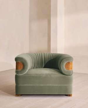 Caleb Armchair - Dark Burl - Velvet - Seafoam - UK - Hover Image