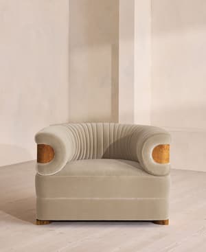 Caleb Armchair - Dark Burl - Velvet - Oyster - UK - Hover Image