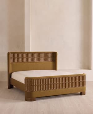 Devon Bed - Queen - Linen - Ochre - US - Listing Image