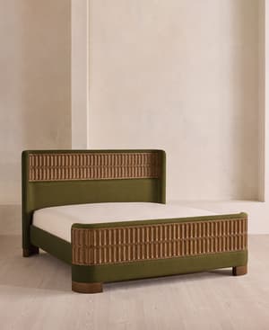 Devon Bed - King - Linen - Olive - Hover Image