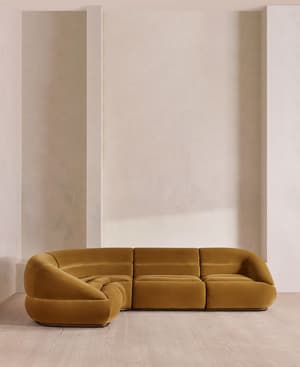 Edison Modular Sofa - L-Shape Sofa - Velvet - Mustard UK - Hover Image