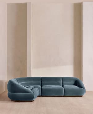 Edison Sectional Sofa - L-Shape Sofa - Velvet - Grey Blue US - Hover Image