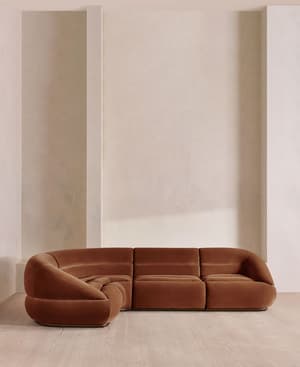 Edison Sectional Sofa - L-Shape Sofa - Velvet - Cinnamon US - Hover Image
