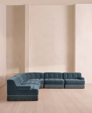 Elowen Sectional Sofa - Corner Sofa - Velvet - Grey Blue US - Hover Image