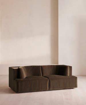 Hamish Sectional Sofa - Three Seater - Velvet - Chocolate - US - Hover Image