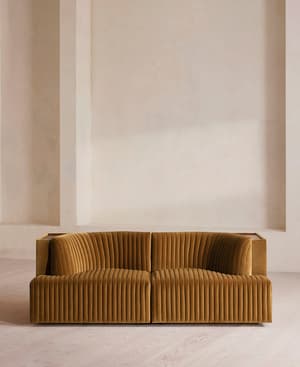 Hamish Sectional Sofa - Three Seater - Velvet - Mustard - US - Listing Image