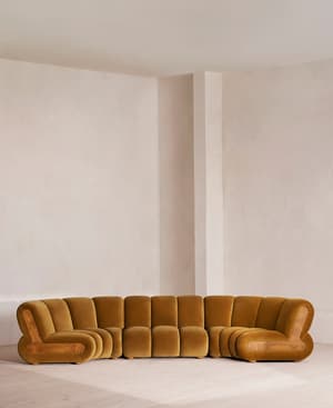 Noelle Sectional Curved Sofa - Six Seater - Velvet Mustard - US - Hover Image