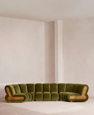 Noelle Sectional Curved Sofa - Six Seater - Velvet Olive - US - Hover Image