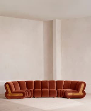 Noelle Sectional Curved Sofa - Six Seater - Velvet Rust - US - Hover Image