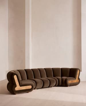 Noelle Modular Curved Sofa - Six Seater - Velvet Chocolate Brown - Hover Image