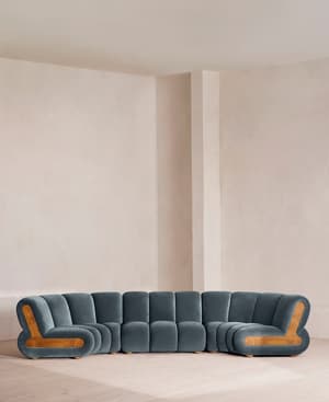 Noelle Sectional Curved Sofa - Six Seater - Velvet Grey Blue - US - Hover Image