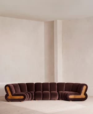 Noelle Sectional Curved Sofa - Six Seater - Velvet - Aubergine - US - Listing Image