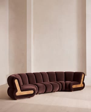 Noelle Sectional Curved Sofa - Six Seater - Velvet - Aubergine - US - Hover Image