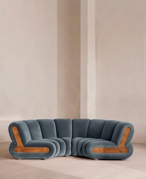 Noelle Modular Curved Sofa - Four Seater - Velvet - Grey Blue - Listing Image