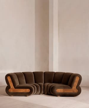 Noelle Sectional Curved Sofa - Four Seater - Velvet Chocolate Brown - US - Listing Image