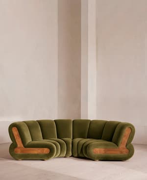Noelle Modular Curved Sofa - Four Seater - Velvet - Olive - Listing Image