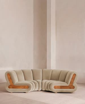 Noelle Sectional Curved Sofa - Four Seater - Velvet - Oyster - US - Listing Image