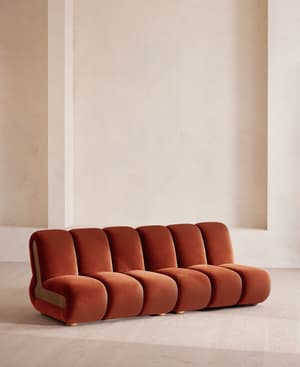 Noelle Modular Sofa - Four Seater - Velvet - Rust - Hover Image