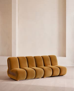 Noelle Modular Sofa - Four Seater - Velvet - Mustard - Hover Image