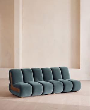 Noelle Modular Sofa - Four Seater - Velvet - Grey Blue - Hover Image