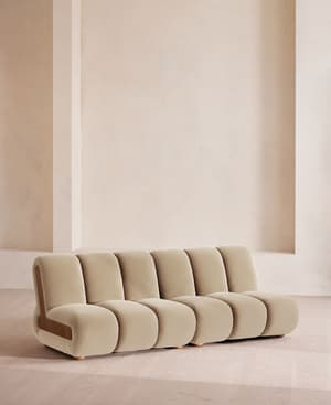 Noelle Sectional Sofa - Four Seater - Velvet - Oyster - US - Hover Image