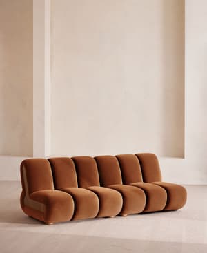 Noelle Sectional Sofa - Four Seater - Velvet - Cinnamon - US - Hover Image