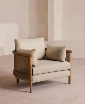 Sydney Cane Armchair - Washed Linen Flax - Hover Image