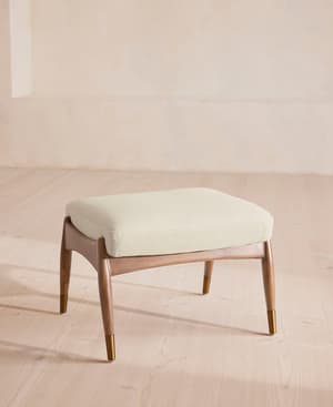 Theodore Oak Footstool - Linen - Bisque - Listing Image