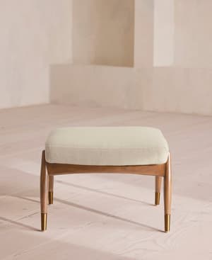 Theodore Oak Footstool - Linen - Bisque - Hover Image