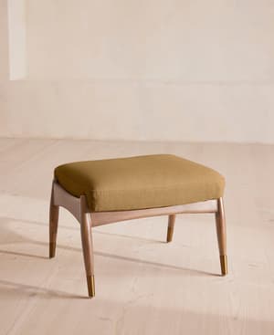 Theodore Oak Footstool - Linen - Ochre - US - Listing Image