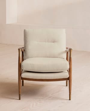 Theodore Oak Armchair - Linen - Bisque - Hover Image