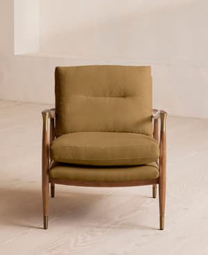 Theodore Oak Armchair - Linen - Ochre - Hover Image