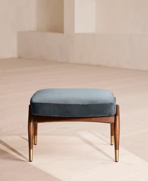 Theodore Footstool - Velvet - Grey Blue - Hover Image