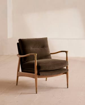 Theodore Oak Armchair - Velvet - Chocolate Brown - Listing Image