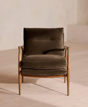 Theodore Oak Armchair - Velvet - Chocolate Brown - US - Hover Image