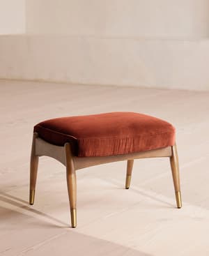 Theodore Oak Footstool Velvet Rust - Listing Image