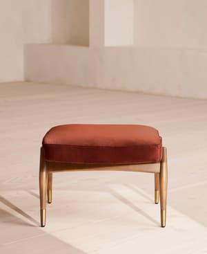 Theodore Oak Footstool Velvet Rust - Hover Image