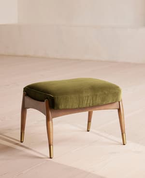 Theodore Oak Footstool Velvet Olive - US - Listing Image