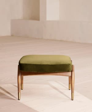 Theodore Oak Footstool Velvet Olive - US - Hover Image
