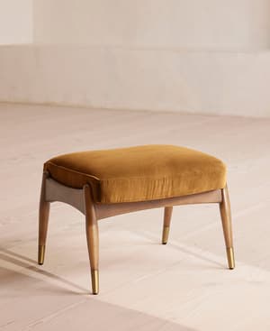 Theodore Oak Footstool - Velvet - Mustard - US - Listing Image
