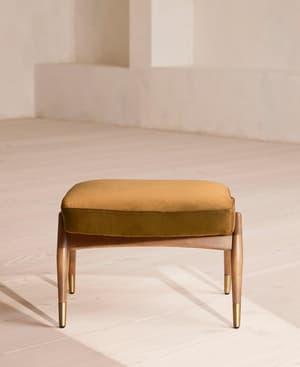 Theodore Oak Footstool - Velvet - Mustard - US - Hover Image